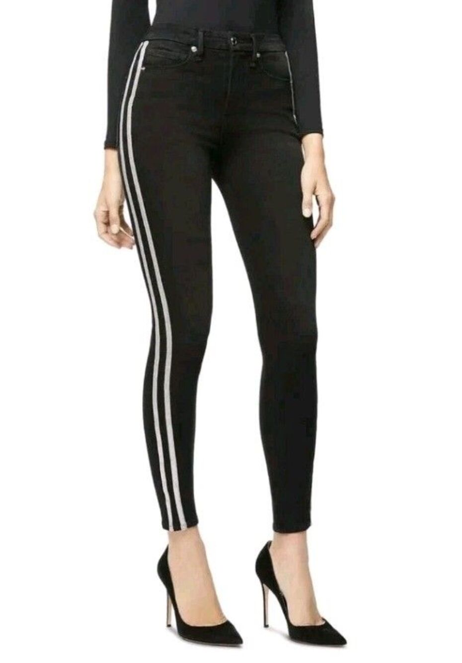 American Eagle Womens Black White Stripe Highrise Jegging Size 12 (33x30) (1030)